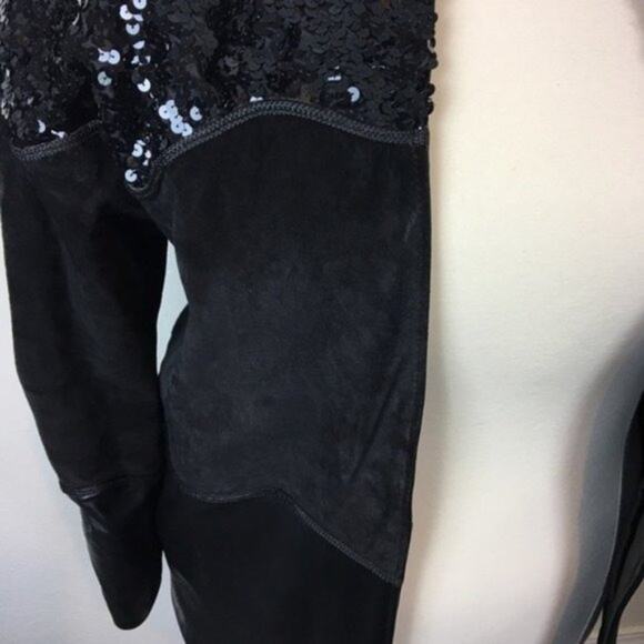 Vintage Glam Rock Oversized Sequin Suede Leather Black Rocker Chic Jacket SZ S - Picture 8 of 16